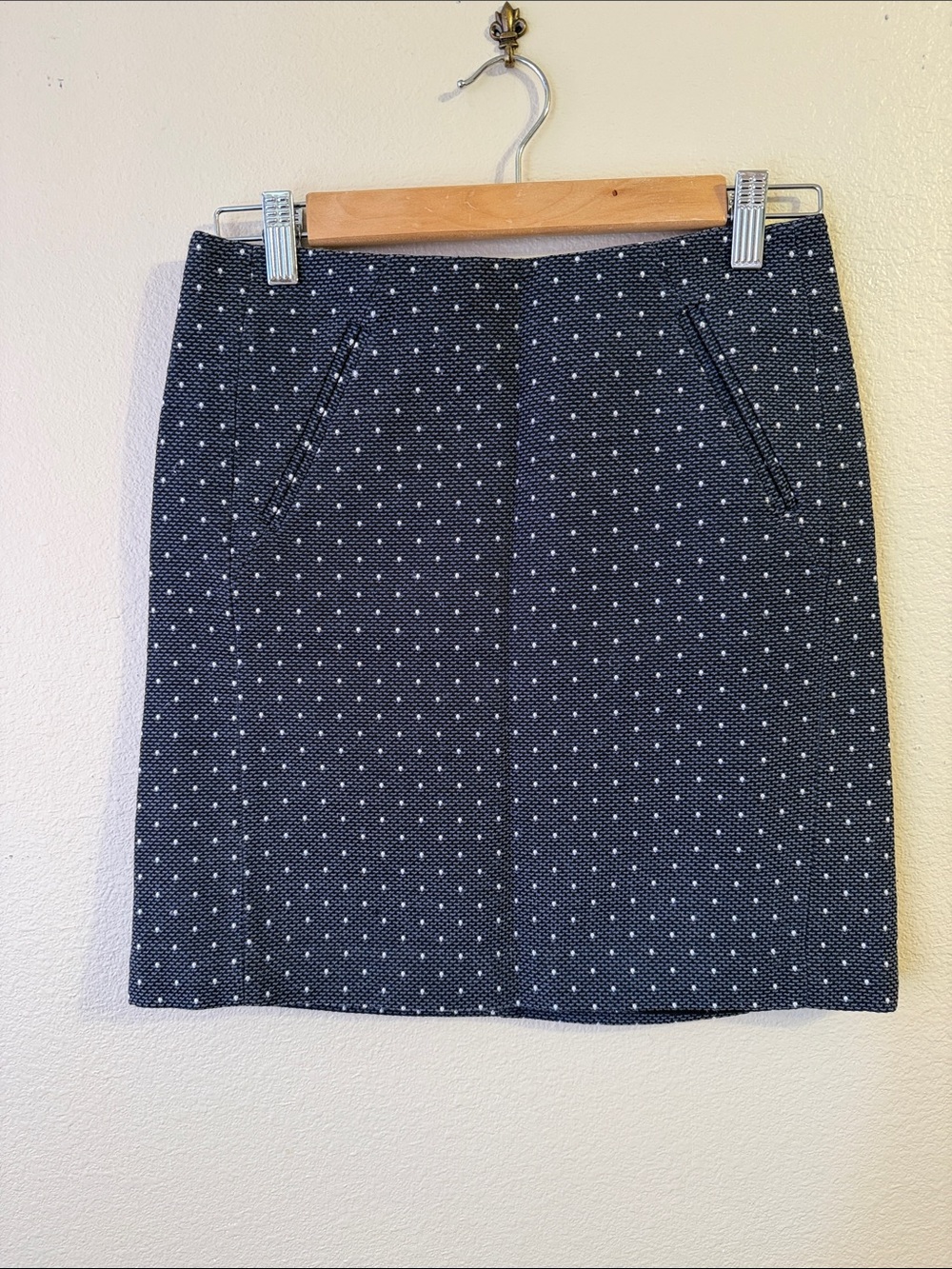 LOFT Navy Polka Dot Pencil Skirt